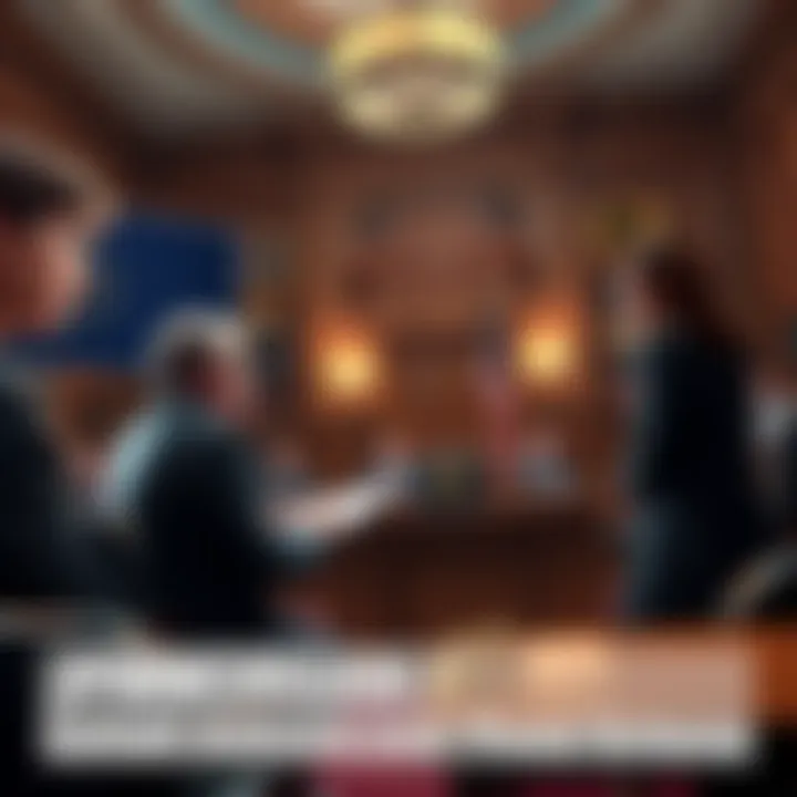 JPMorgan faces lawsuit over Ponzi scheme A courtroom scene with lawyers presenting a case, highlighting a lawsuit against JPMorgan for facilitating transfers related to Goliath Ventures' Ponzi scheme.