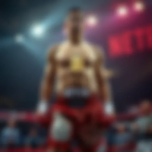 Boxer Justin Cardona in fight trunks with a blank area where Bitcoin sponsorship was removed, surrounded by a chaotic atmosphere before a major fight