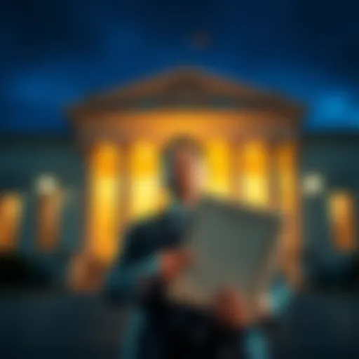 Justin Sun stands outside a courthouse, holding legal documents against World Liberty Financial linked to Trump.