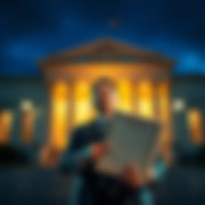 Justin Sun stands outside a courthouse, holding legal documents against World Liberty Financial linked to Trump.