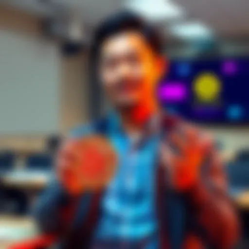 Kai Cenat teaching a streaming course while holding a Bitcoin symbol, with a digital classroom background