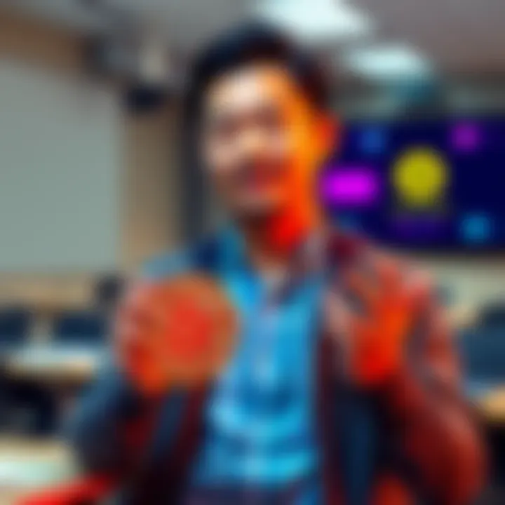 Kai Cenat teaching a streaming course while holding a Bitcoin symbol, with a digital classroom background