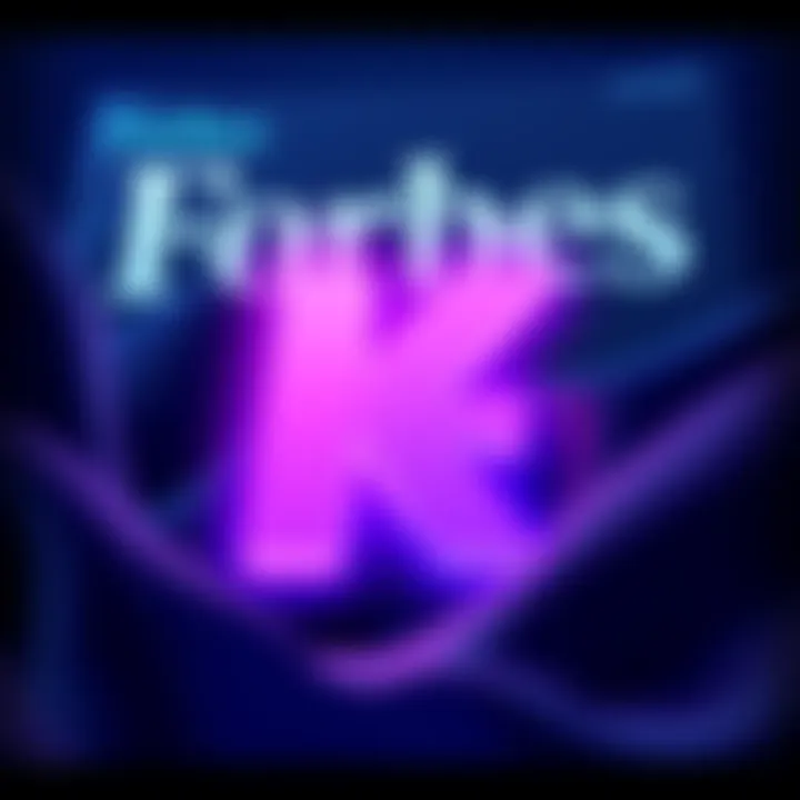 An illustration of the Kaspa logo with a Forbes magazine cover in the background, symbolizing its recognition and potential growth.