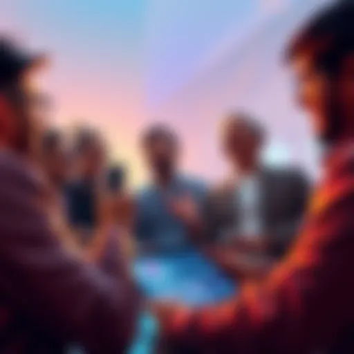 A group of influencers discussing the cryptocurrency Kaspa, showing excitement while presenting the asset, with charts indicating ups and downs in the background.