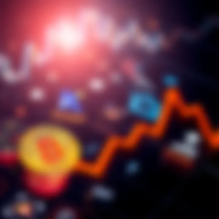 Graphic showing a downward trend with Kaspa's logo and Bitcoin's logo, indicating a significant decline in value.