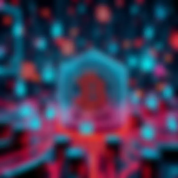 A visual representation of the Kelp DAO hack with blockchain symbols and security elements.