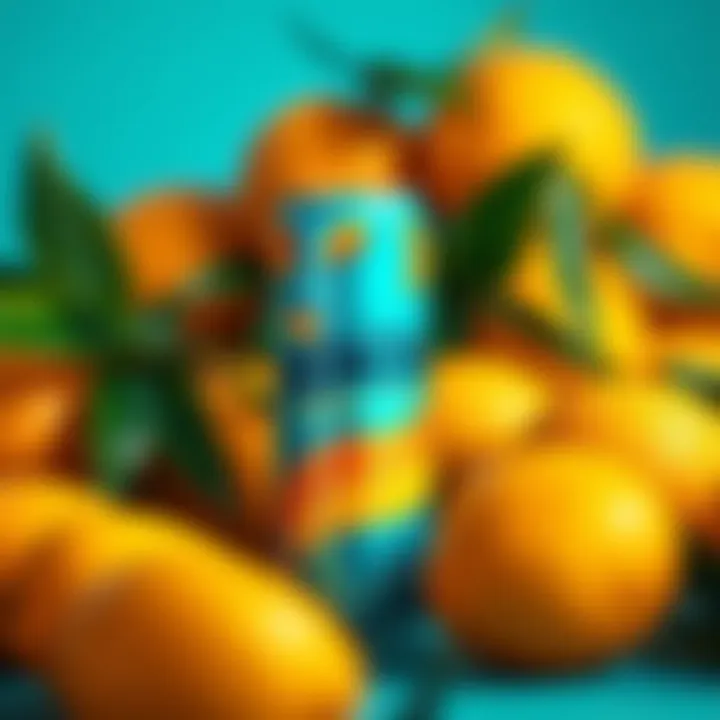 A can of Kendu's new mango flavor energy drink with fresh mangoes in the background