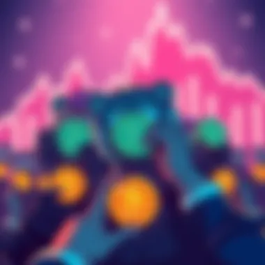 A group of people holding Kendu tokens with a background showing a rising graph, symbolizing a shift in market sentiment.