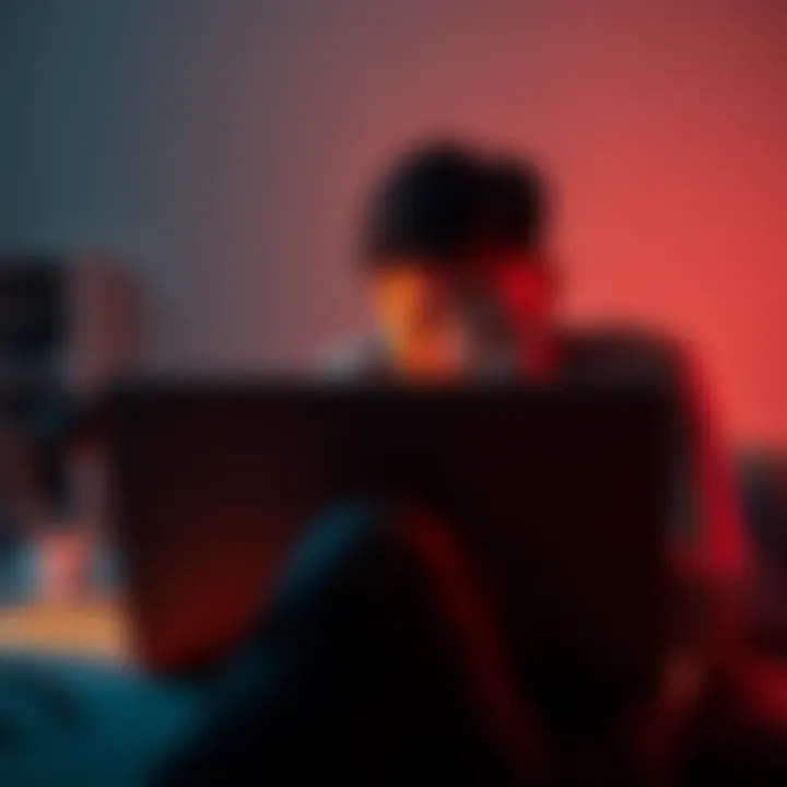 A frustrated person staring at a laptop with a loading screen, symbolizing Koinly login problems due to Cloudflare issues.