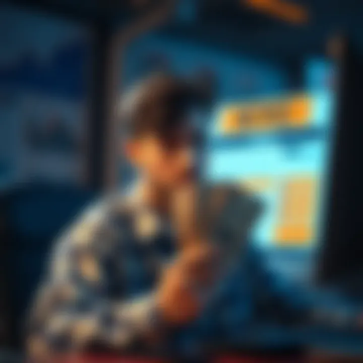 A worried person holding cash and looking at a computer screen with a KYC form