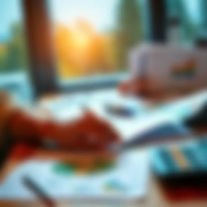 A person analyzing land for investment, with charts and a calculator on the table, symbolizing financial planning.