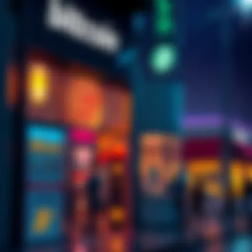 A storefront in Las Vegas displaying a Bitcoin payment option, with people walking by.