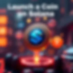 A graphic showing a coin with Solana's logo, surrounded by icons representing community, security, and tokenomics.