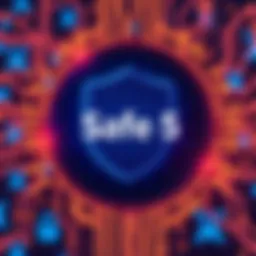 A graphic showing the Safe 5 logo with a background of digital security symbols
