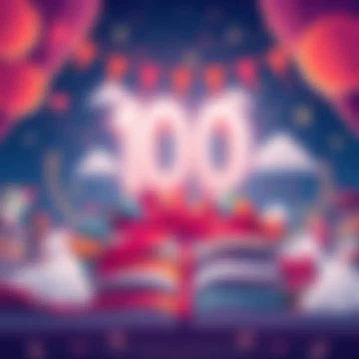 A vibrant illustration celebrating LazyReader's 100 installs with a giveaway theme, featuring books and cloud icons, and celebrating reading.