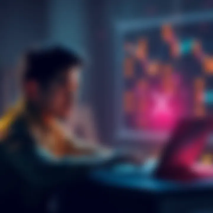 Learning about XRP Cryptocurrency A person studying cryptocurrency with a laptop and digital icons related to XRP