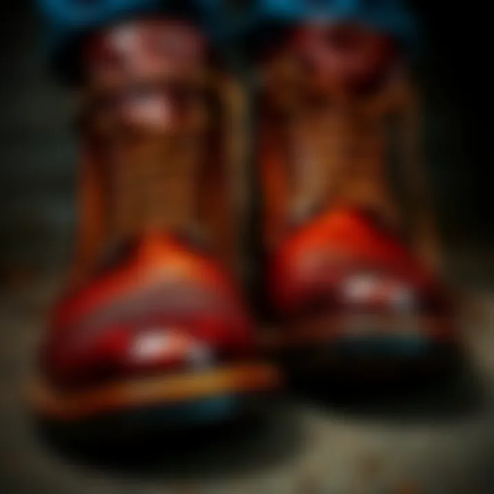 Well-maintained leather boots with crisp toe edges A pair of leather boots showcasing a sharp, flat toe edge, demonstrating proper care and maintenance techniques
