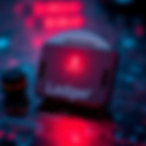 A warning graphic showing a Ledger device with a red alert sign, indicating compromised security after a theft.