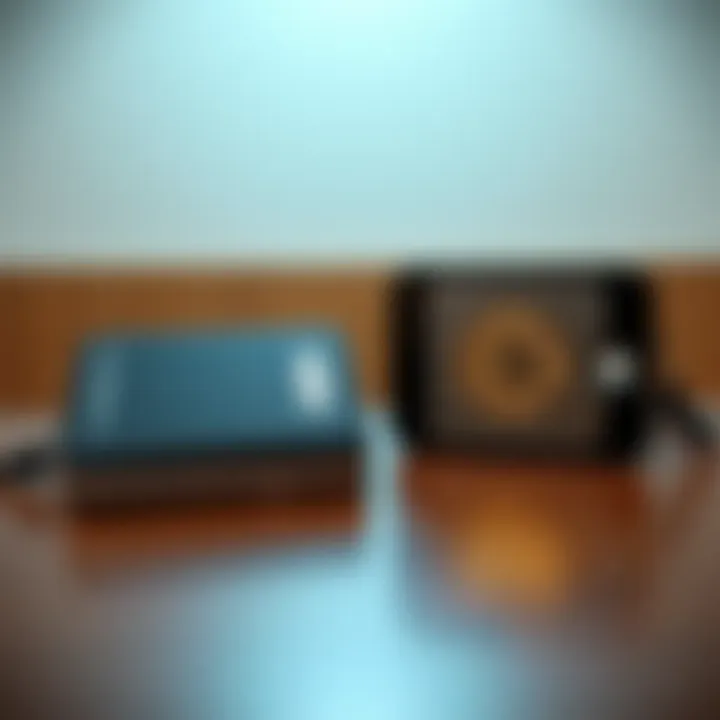 Two cold wallets for Bitcoin storage, Ledger X and Trezor Safe 7, placed side by side on a wooden table.