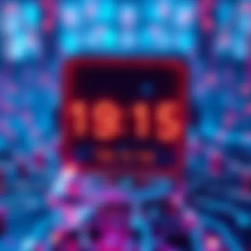 A digital representation of the Leios Testnet with symbols of blockchain technology and a countdown to the launch date.