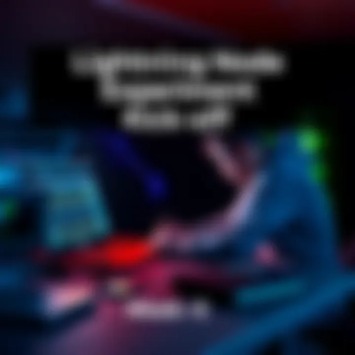 A person setting up a Lightning Node in a Midwest location, with a laptop and networking equipment around them.