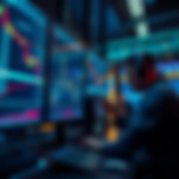 A trader placing a limit order on a stock trading platform, showing charts and graphs in the background