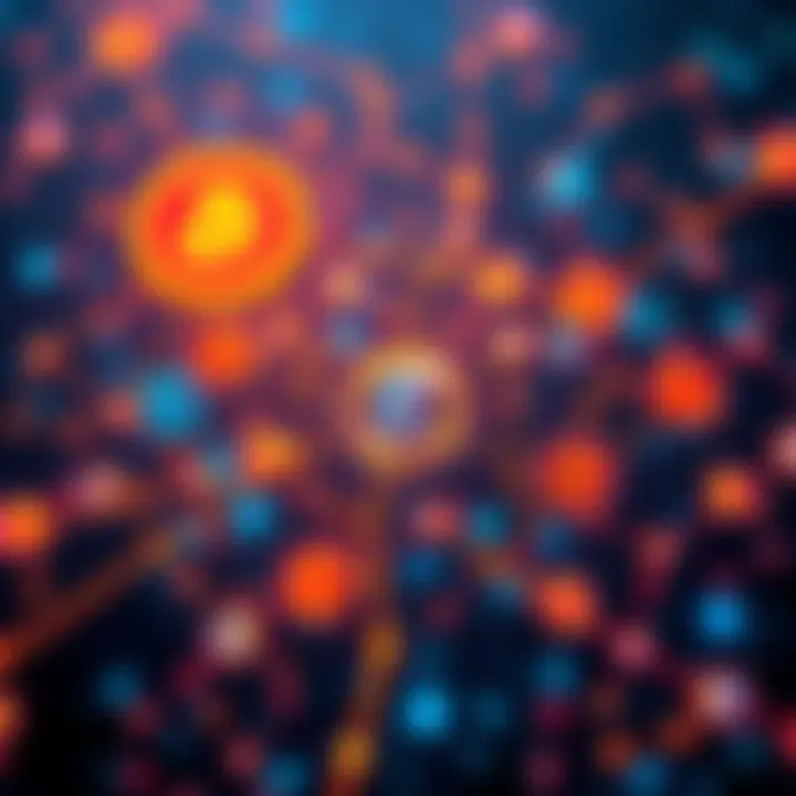 A visual representation of managing liquidity across different blockchain networks, showing interconnected chains and digital currency symbols