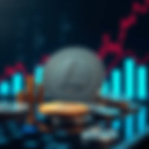 A graphic showing the Litecoin logo with bar graphs and coins, symbolizing the upcoming halving event.