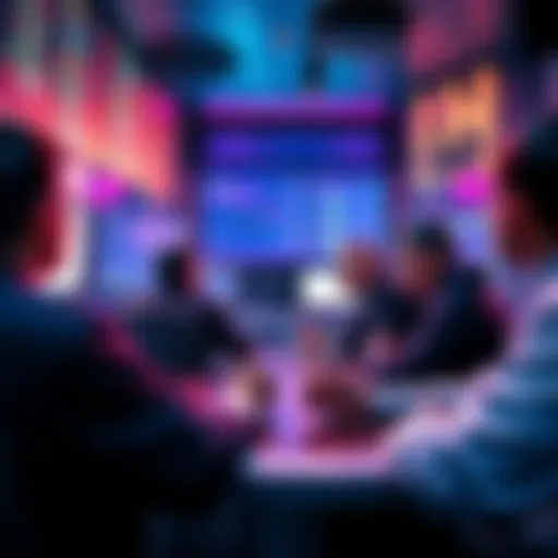 A group of traders engaging in a lively discussion about Litecoin trends and trading strategies in a digital forum setting.