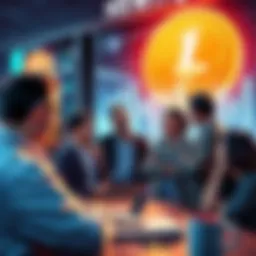 A group of people engaged in conversation about Litecoin trading strategies and market analysis.