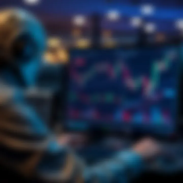 A person analyzing live trading data on a computer with trading charts displayed on the screen.