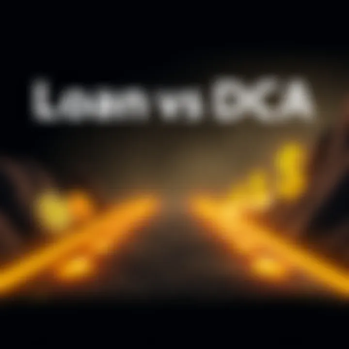 Loan vs DCA Bitcoin Investment A graphic comparing loan and dollar-cost averaging strategies for Bitcoin over ten years, showing two paths with dollar signs and Bitcoin symbols.