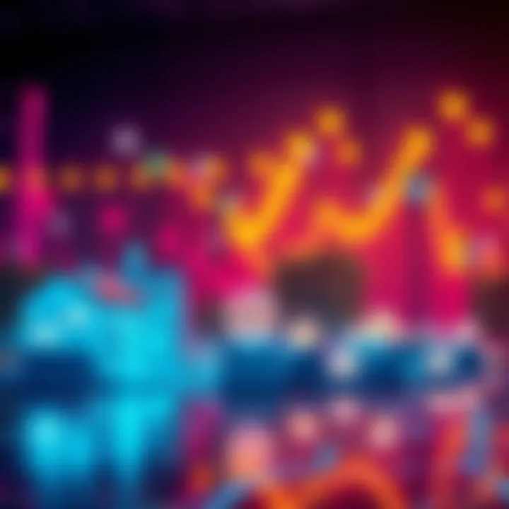 A digital representation of a community feed showcasing local buying options like homes and businesses, with map icons indicating various local areas.