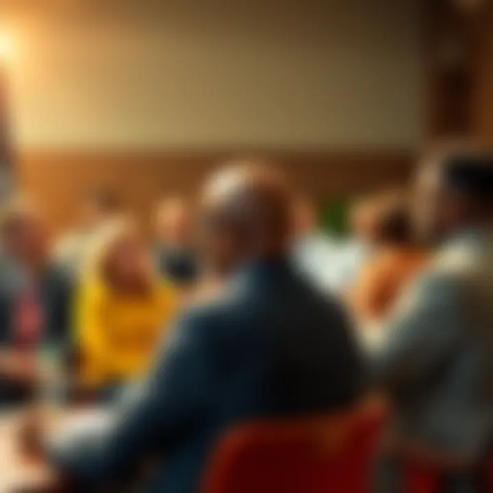A city council meeting showing a diverse group of people discussing local governance changes to limit mayoral power