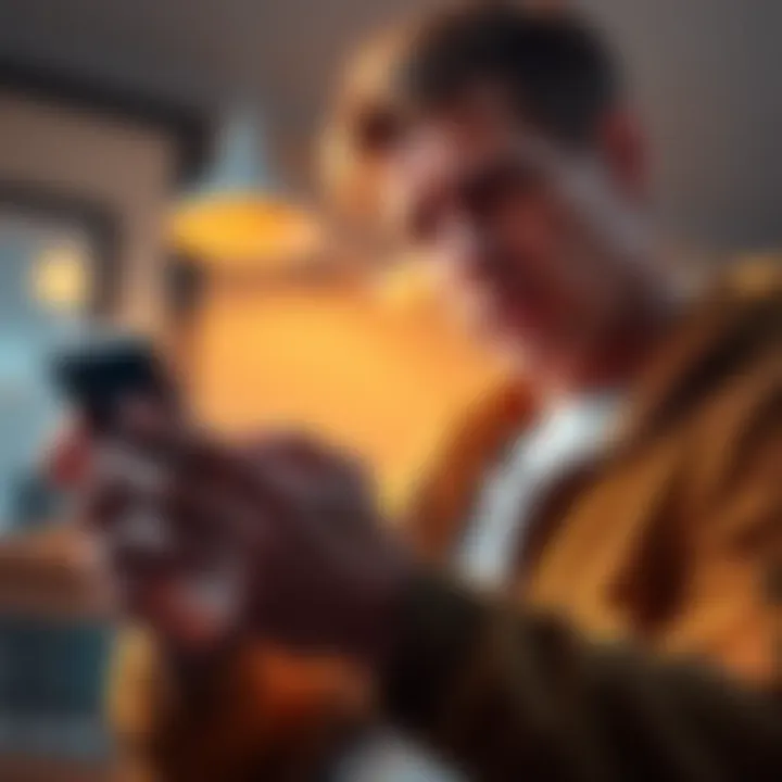 A person looking frustrated while checking their bank account on a smartphone, showing a message about locked funds.