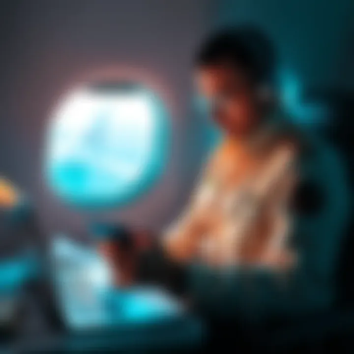 A long-haul pilot examining a laptop with travel-related documents and a credit card, contemplating the benefits of Revolut's Metal plan.