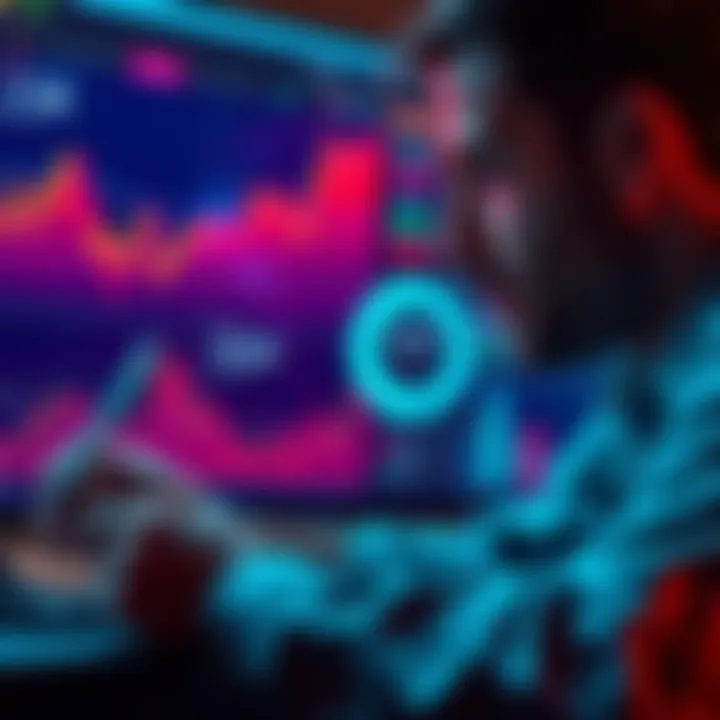A person analyzing financial charts and Loopring logo, representing investment growth.