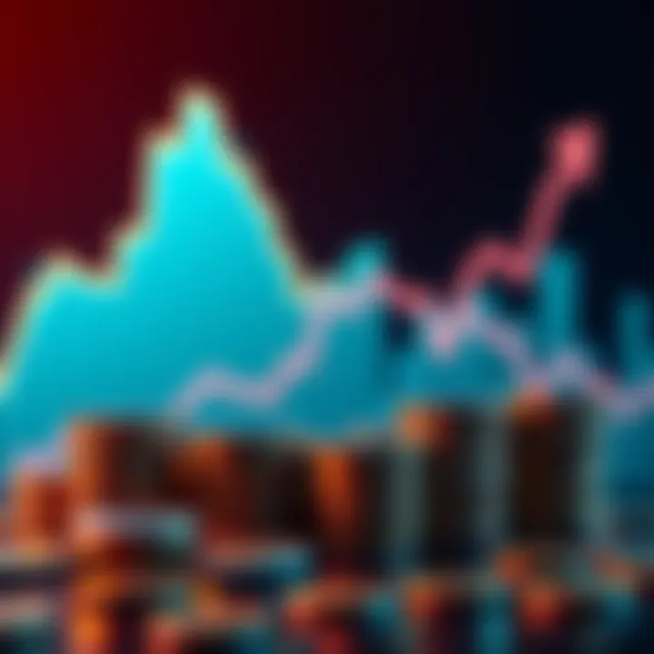 A graph showing the upward trend of Litecoin value with coins stacked in front