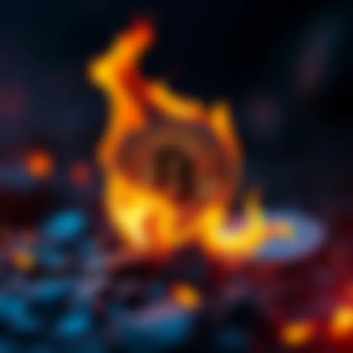 A visual representation of the Luna Classic coin with flames symbolizing burning rates, indicating excitement for Market Module 2.0