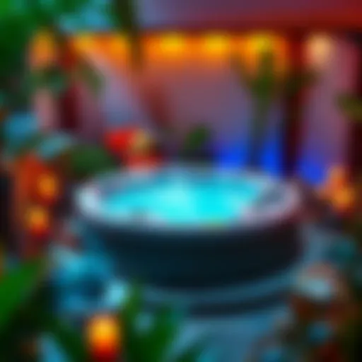 A beautiful luxury jacuzzi surrounded by plants and candles, creating a relaxing atmosphere.
