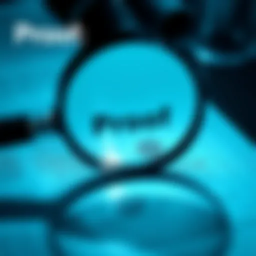 A magnifying glass hovering over a document with visible text and fingerprints, symbolizing the search for truth and proof in investigations.