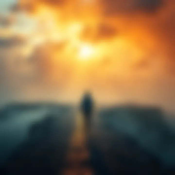 A person standing at a crossroads, looking at different paths ahead, symbolizing decision-making.