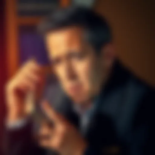 A concerned man talking on the phone, looking anxious after receiving a call from the Australian Federal Police.