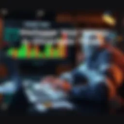 Person analyzing finances with charts and a laptop, focusing on budgeting and cryptocurrency, such as Bitcoin.