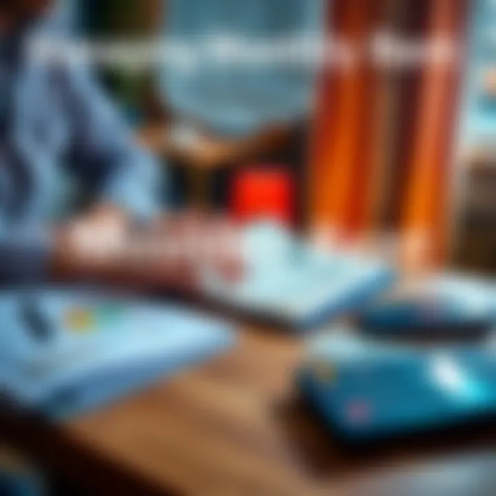 A person reviewing their budget and rent payment options, with a notebook and calculator on a table.
