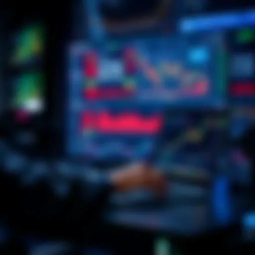 A person using a laptop to organize trades on multiple exchanges with charts and graphs on the screen