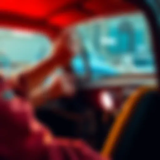 A person installing electric windows in a classic car, showing wires and parts involved in the process.