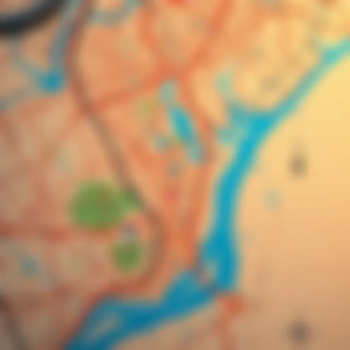 A detailed map showing disputed town borders with highlighted areas of concern and community landmarks.