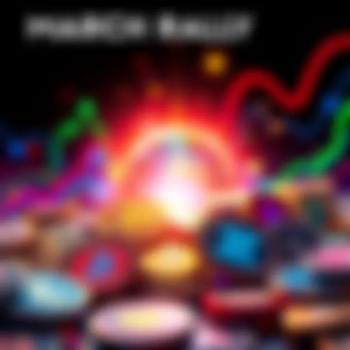 A colorful graphic showing various cryptocurrency tokens with one shining brightly, symbolizing market potential.