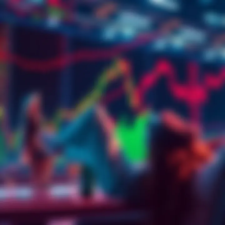 A stock market chart showing a downward trend, with a person relaxing and engaging in a leisure activity nearby.